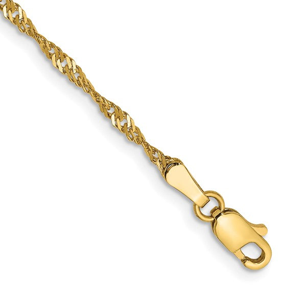 14KT Yellow Gold 9 inch 1.70mm Singapore with Lobster Clasp Anklet
