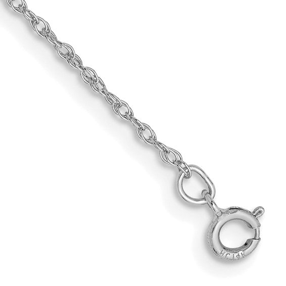 14KT White Gold 5.5 inch .8mm Light Baby Rope with Spring Ring Clasp Chain