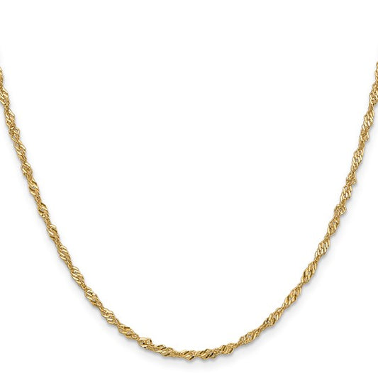 14KT Yellow Gold 24 inch 2mm Singapore with Lobster Clasp Chain