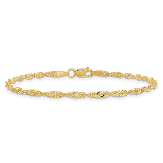 14kt Yellow Gold 8 inch 2mm Singapore with Lobster Clasp Chain