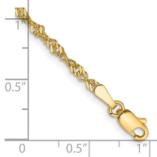 14kt Yellow Gold 8 inch 2mm Singapore with Lobster Clasp Chain
