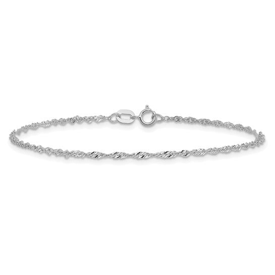 14KT White Gold 7 inch 1.4mm Singapore with Spring Ring Clasp Chain