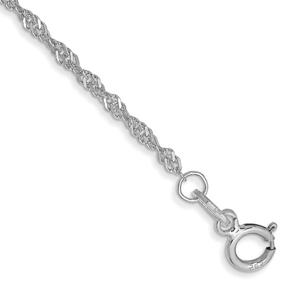 14KT White Gold 7 inch 1.4mm Singapore with Spring Ring Clasp Chain