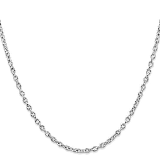 14KT White Gold 22 inch 3.2mm Round Open Link Cable with Lobster Clasp Chain