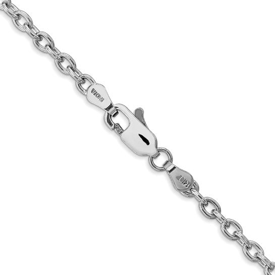 14KT White Gold 22 inch 3.2mm Round Open Link Cable with Lobster Clasp Chain