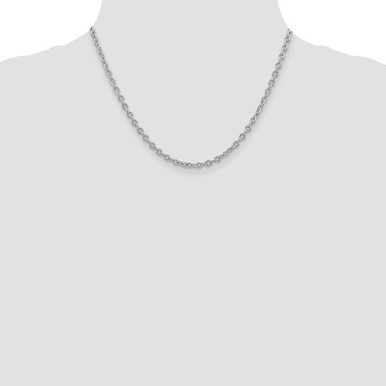 14KT White Gold 18 inch 3.2mm Round Open Link Cable with Lobster Clasp Chain