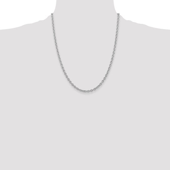 14KT White Gold 22 inch 3.2mm Round Open Link Cable with Lobster Clasp Chain