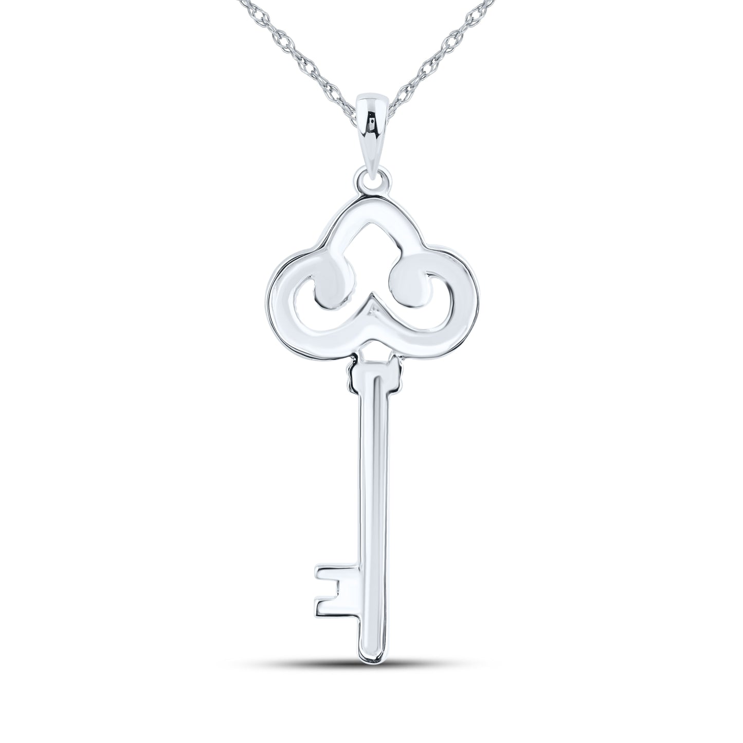 10kt White Gold 0.02 CTW Diamond Key Pendant