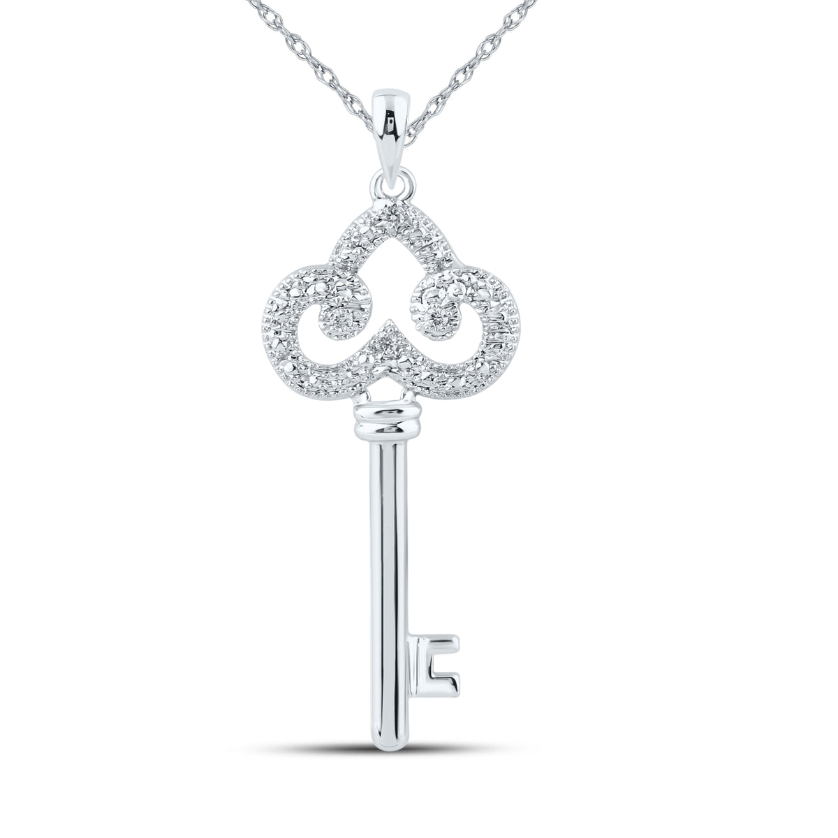 10kt White Gold 0.02 CTW Diamond Key Pendant