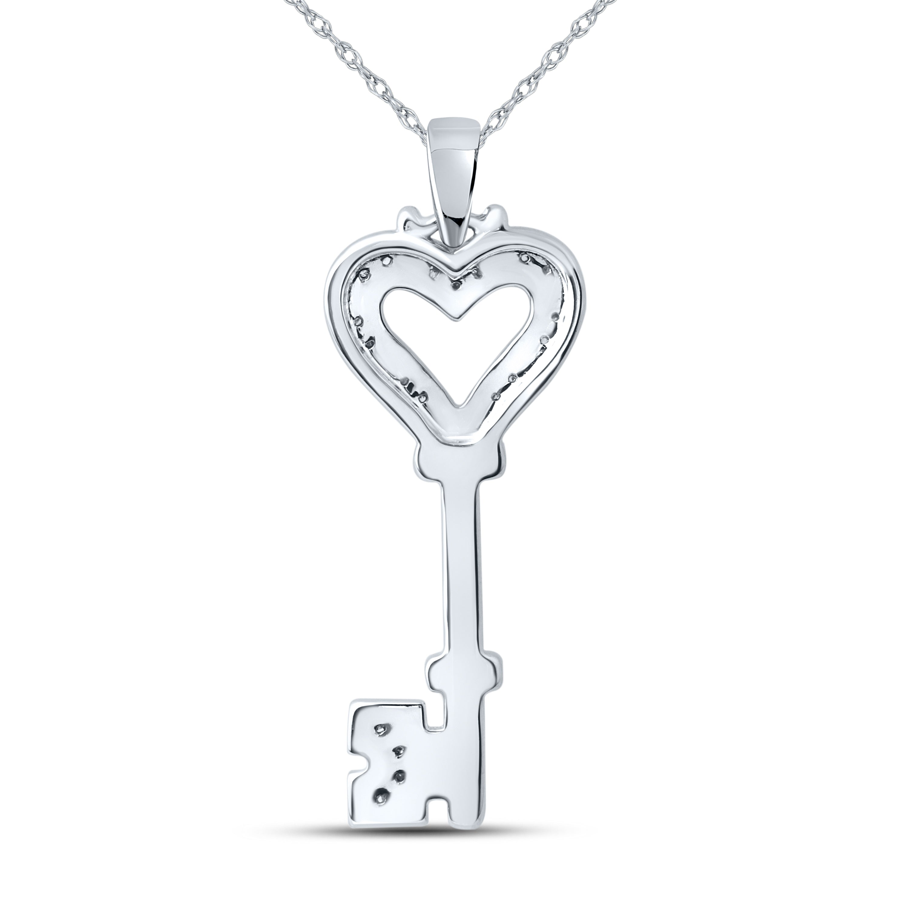 10kt White Gold 0.05 CTW Diamond Key Pendant