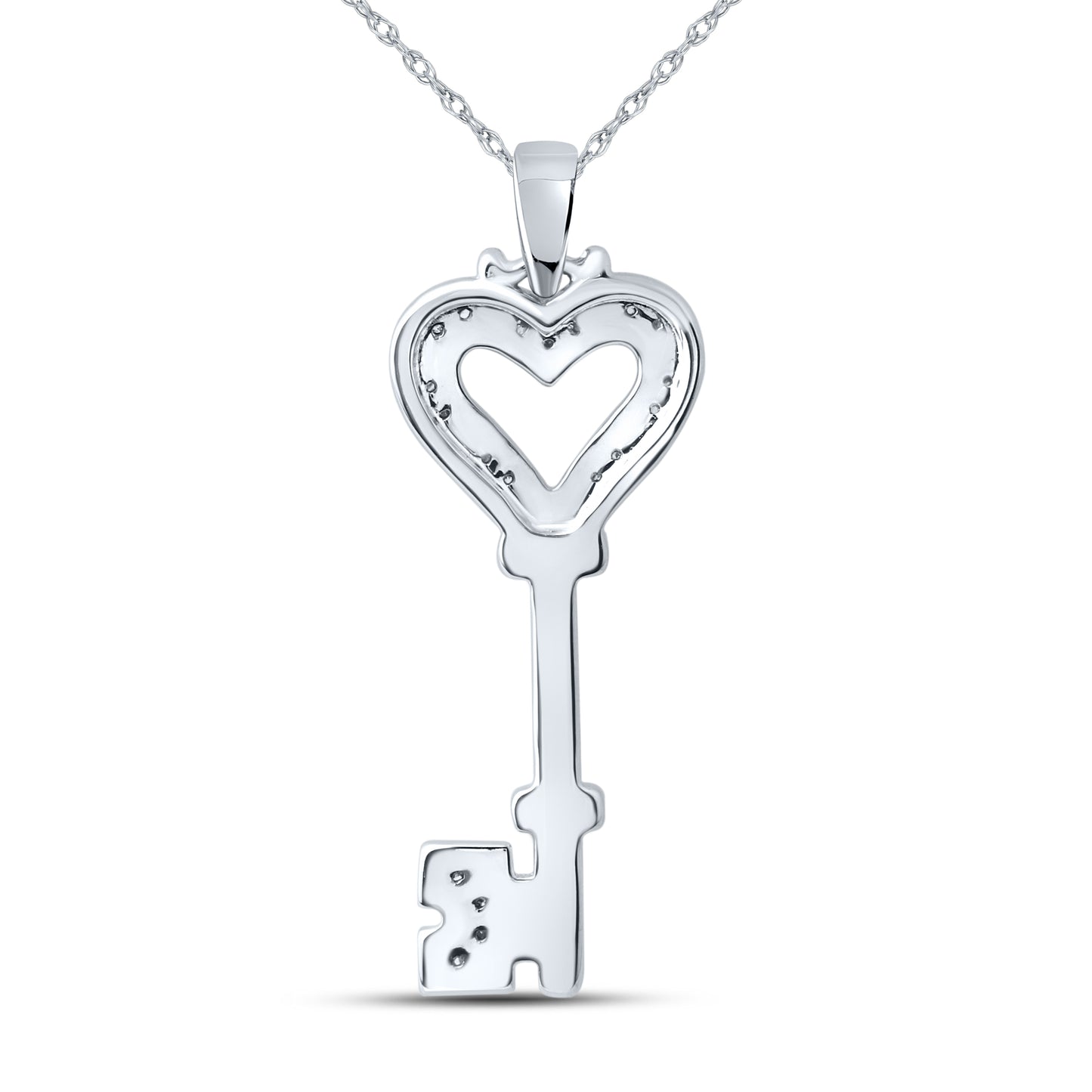 10kt White Gold 0.05 CTW Diamond Key Pendant