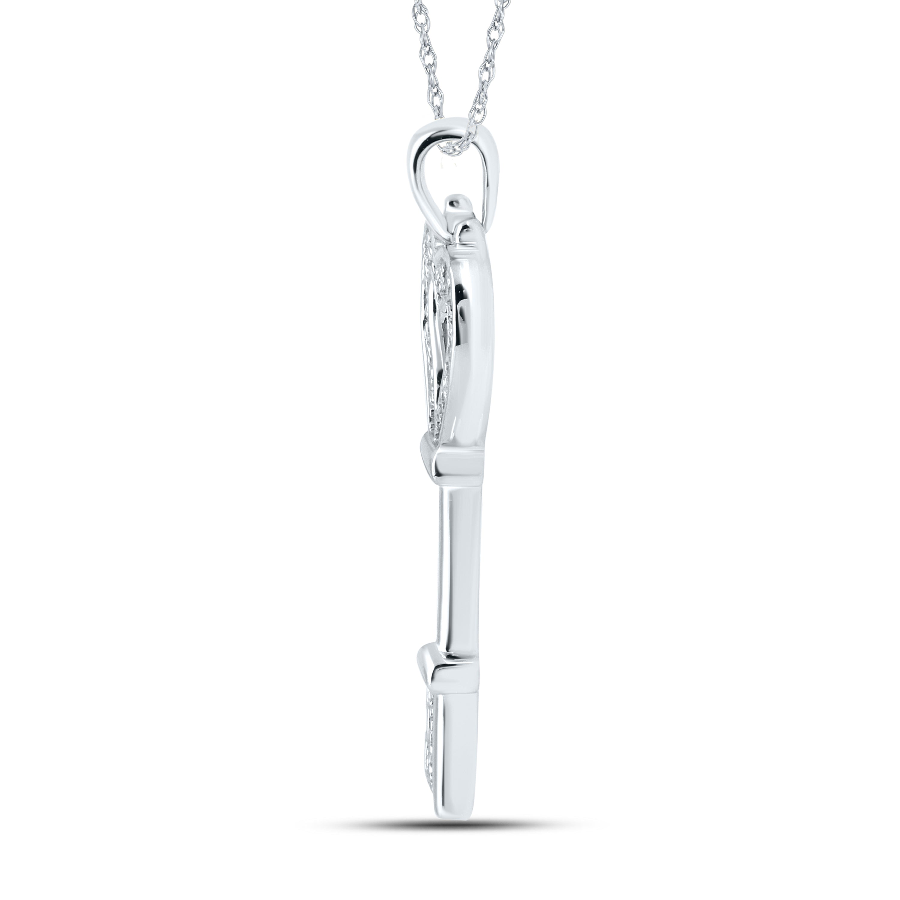 10kt White Gold 0.05 CTW Diamond Key Pendant