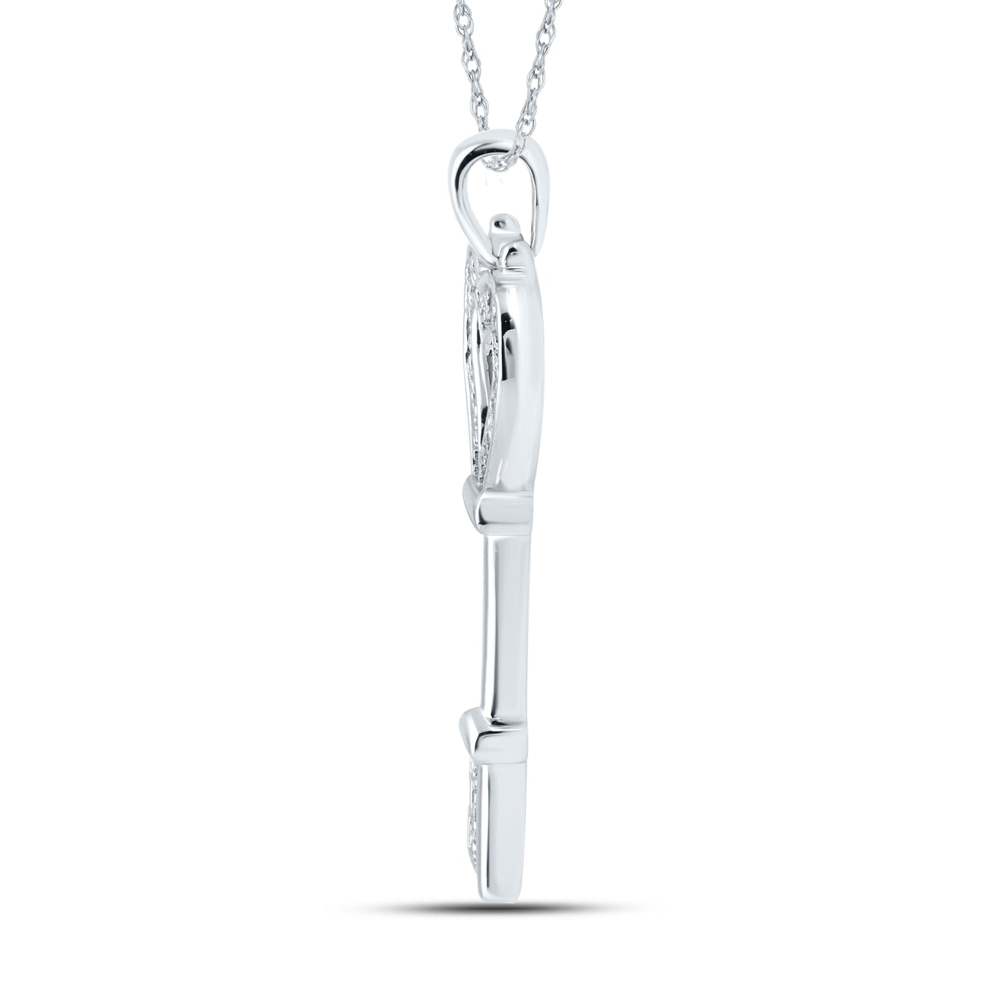 10kt White Gold 0.05 CTW Diamond Key Pendant