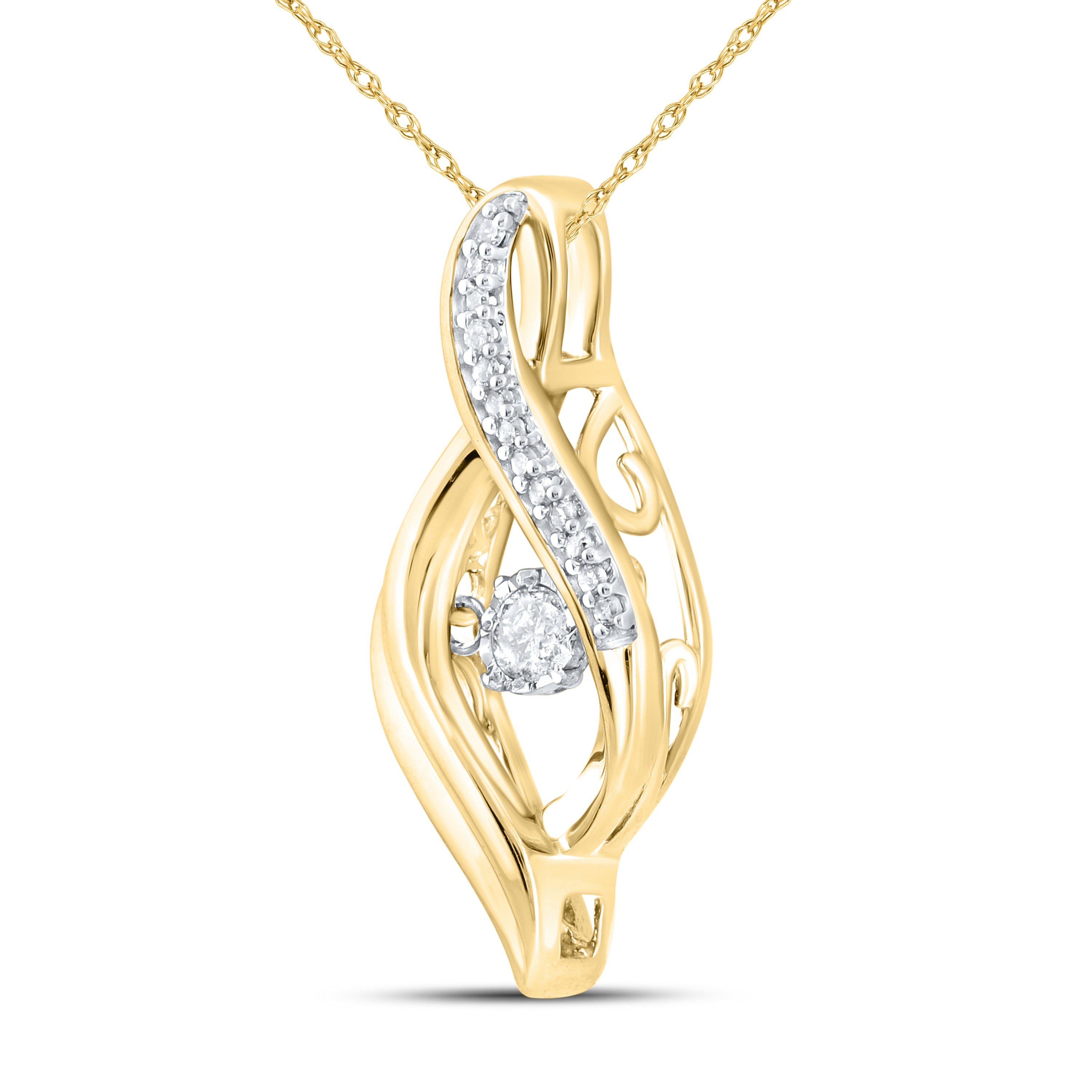 10K Yellow Gold 0.10 CTW Diamond Pendant  with chain