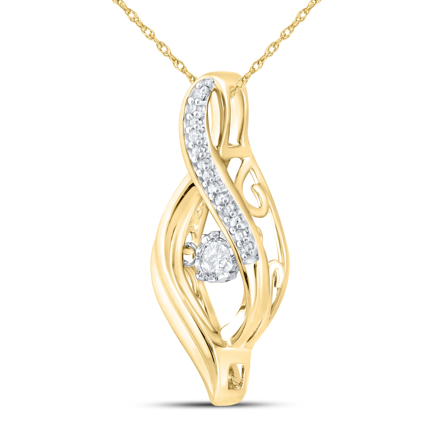 10K Yellow Gold 0.10 CTW Diamond Pendant  with chain