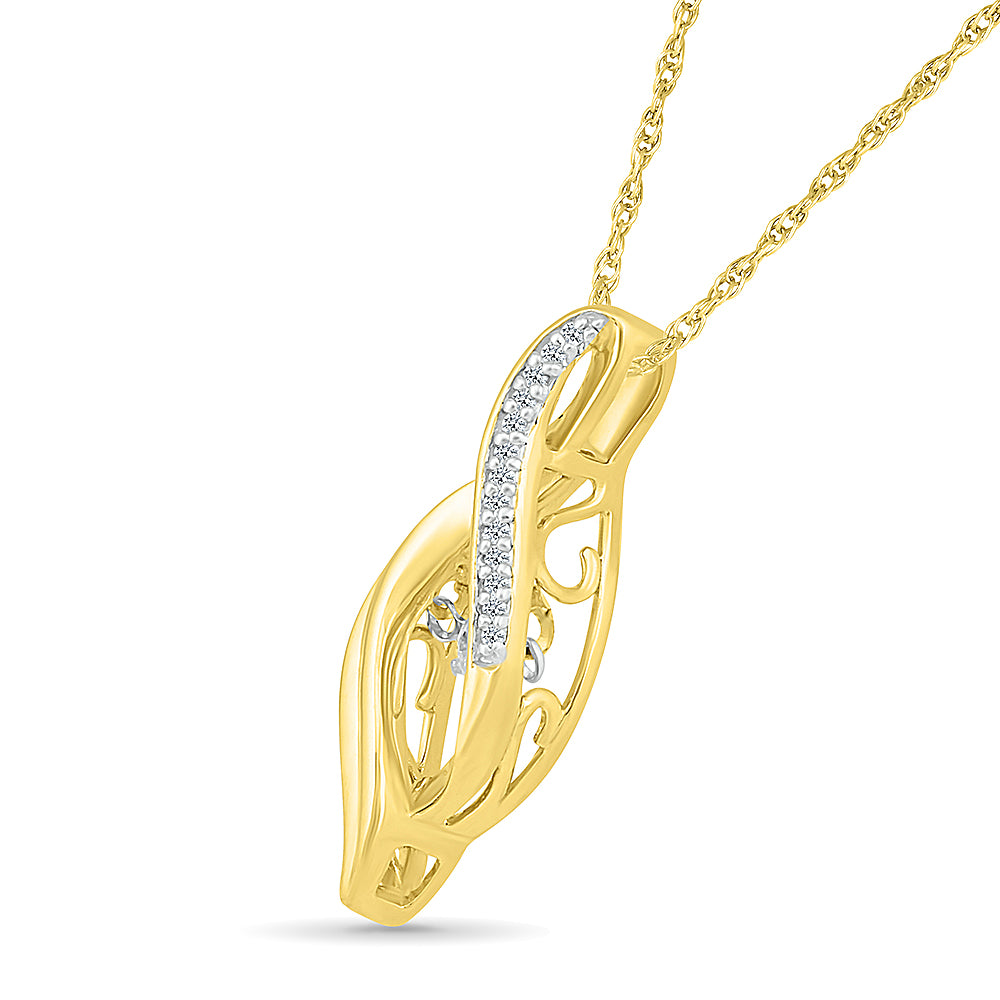 10K Yellow Gold 0.10 CTW Diamond Pendant  with chain
