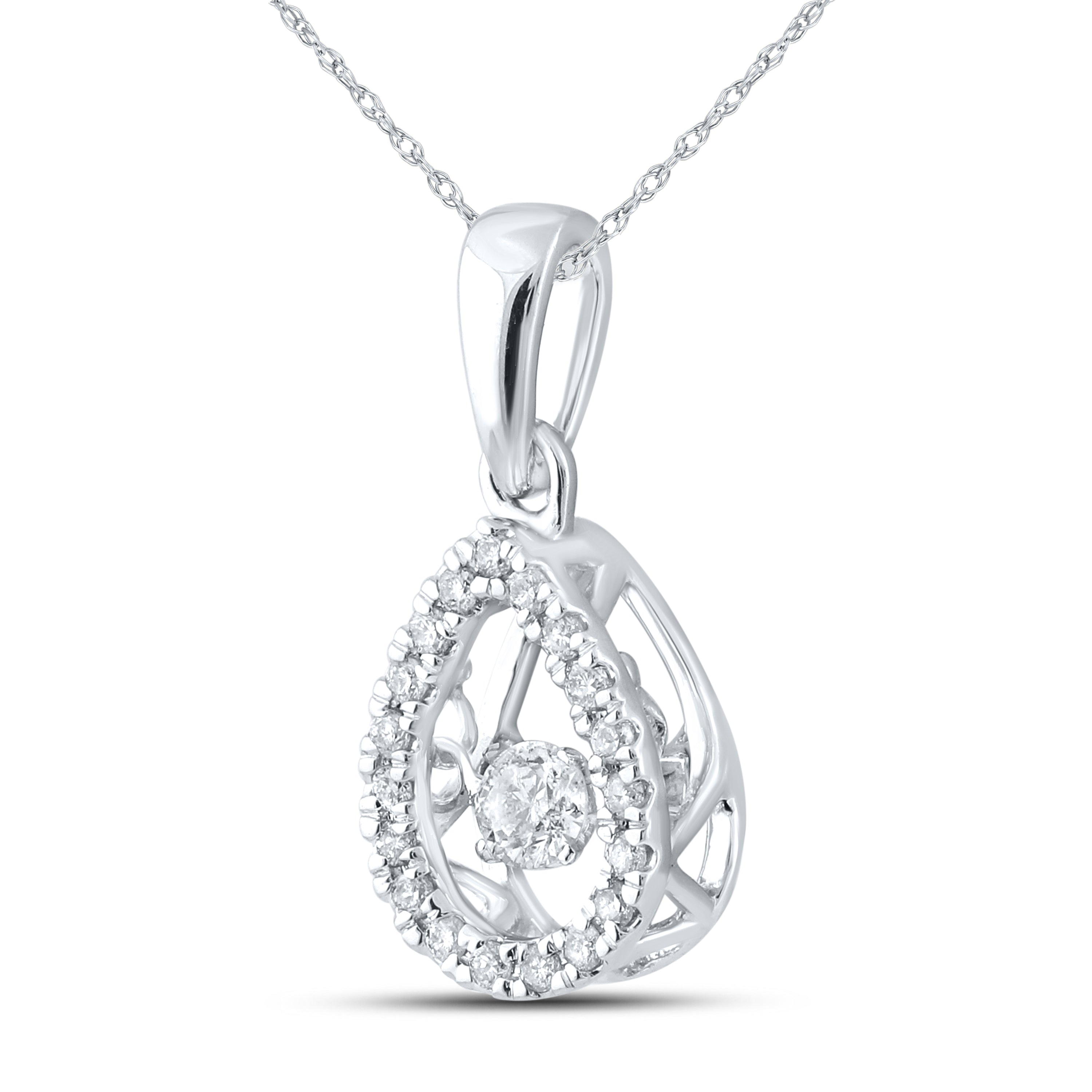 10kt White Gold 0.20 CTW Natural Diamond  Pendant with 18-inch Chain