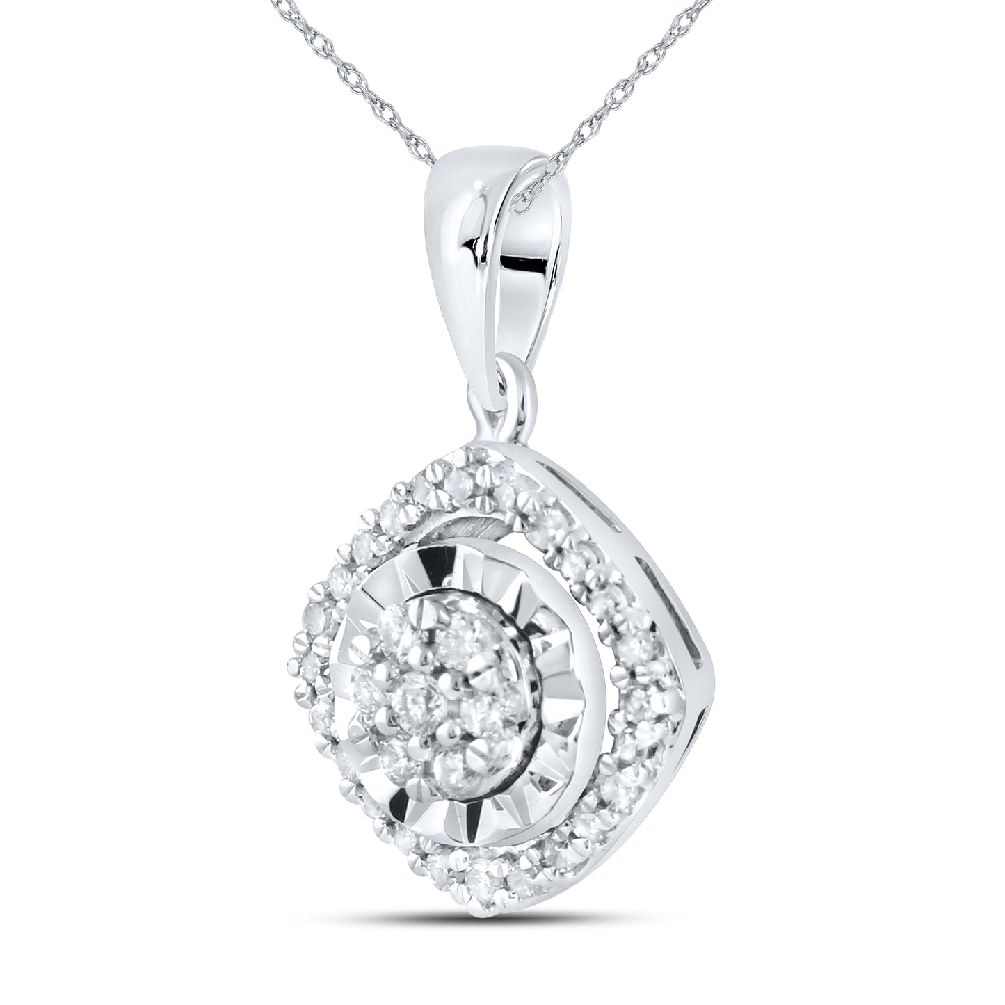 14kt White Gold 0.16 CTW Natural Diamond Pendant with 18 inch Chain