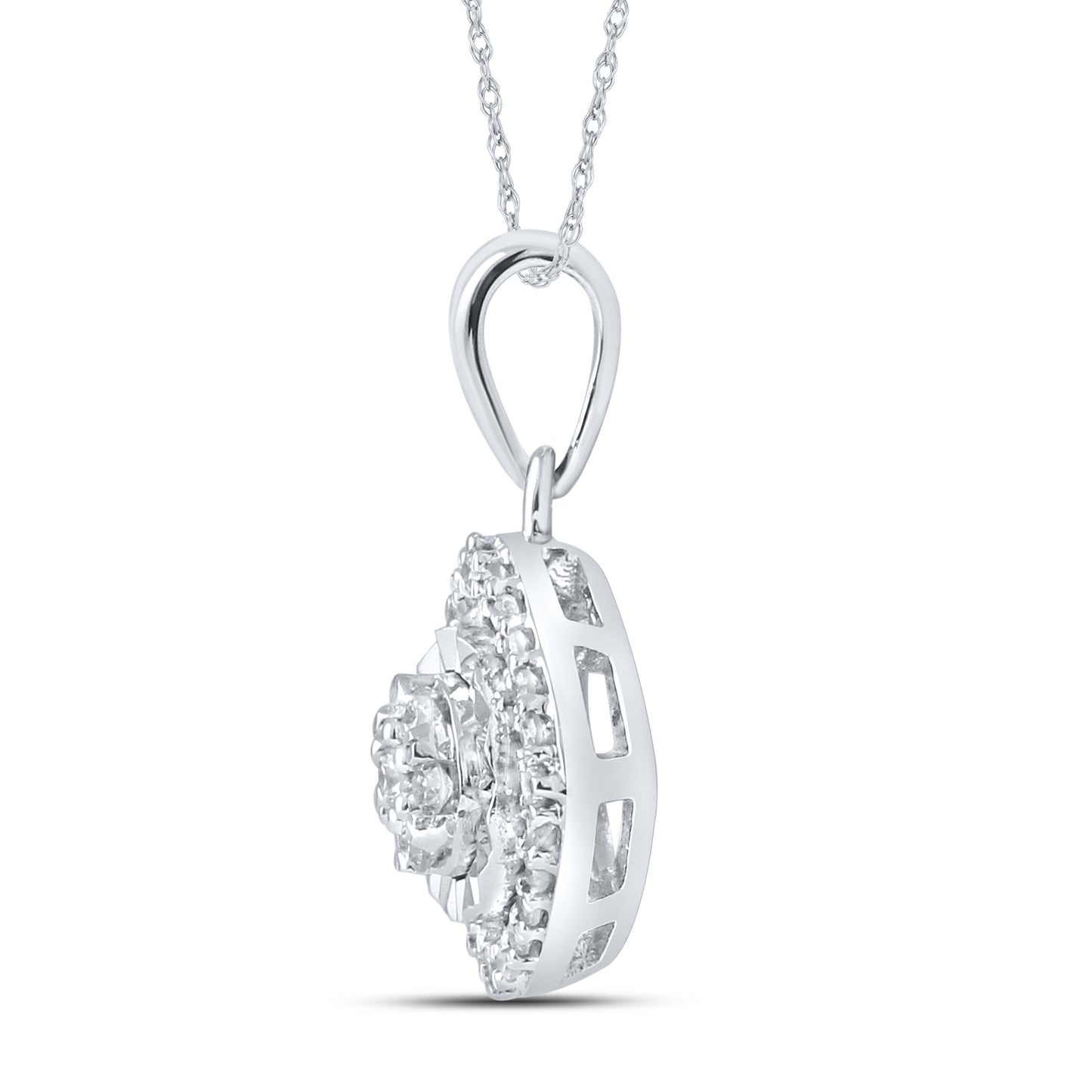 14kt White Gold 0.16 CTW Natural Diamond Pendant with 18 inch Chain