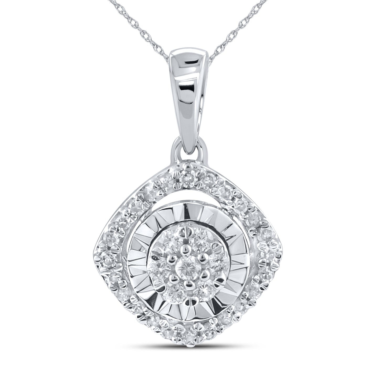 14kt White Gold 0.16 CTW Natural Diamond Pendant with 18 inch Chain