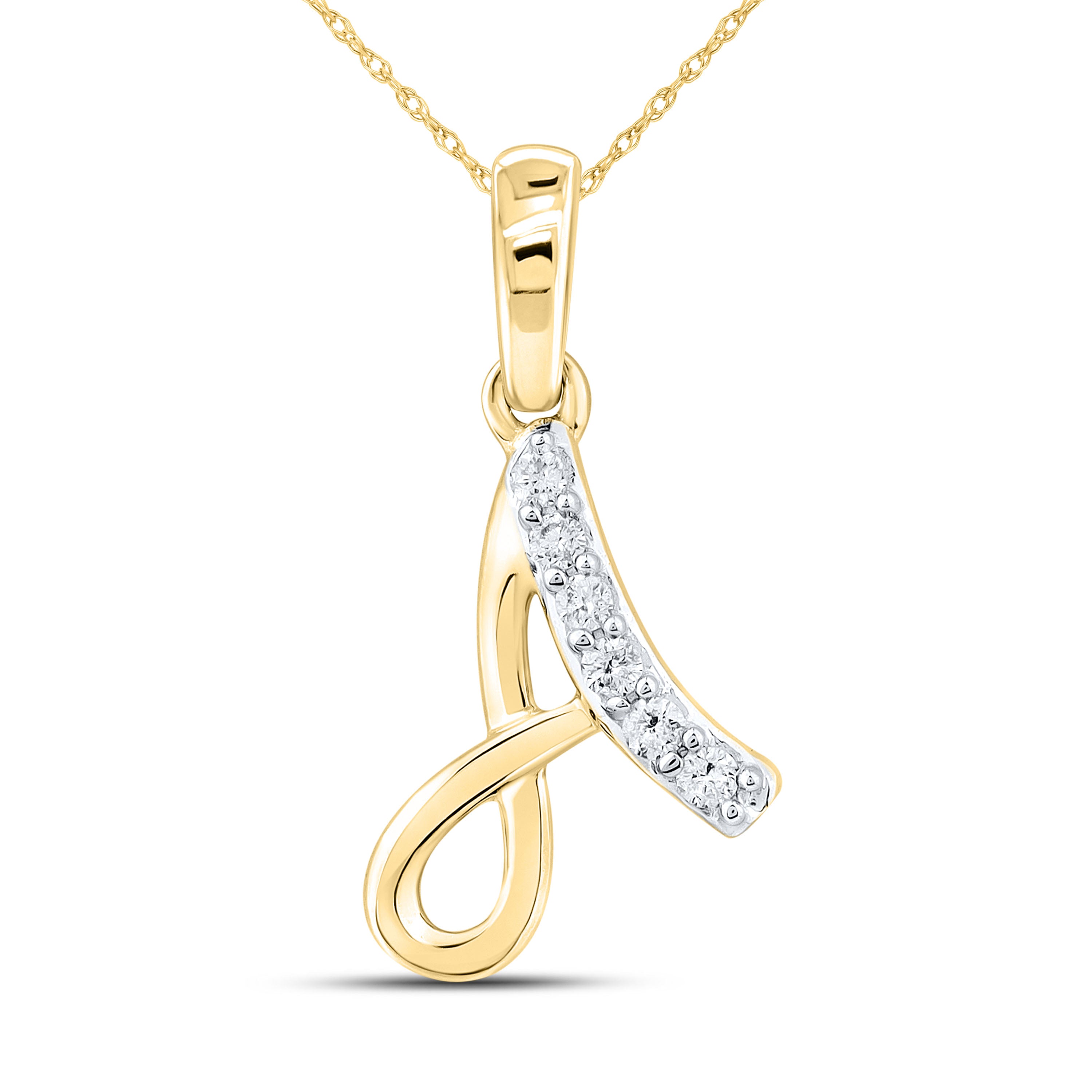 10KT Yellow gold 0.04 CTW Diamond Initial A Pendant
