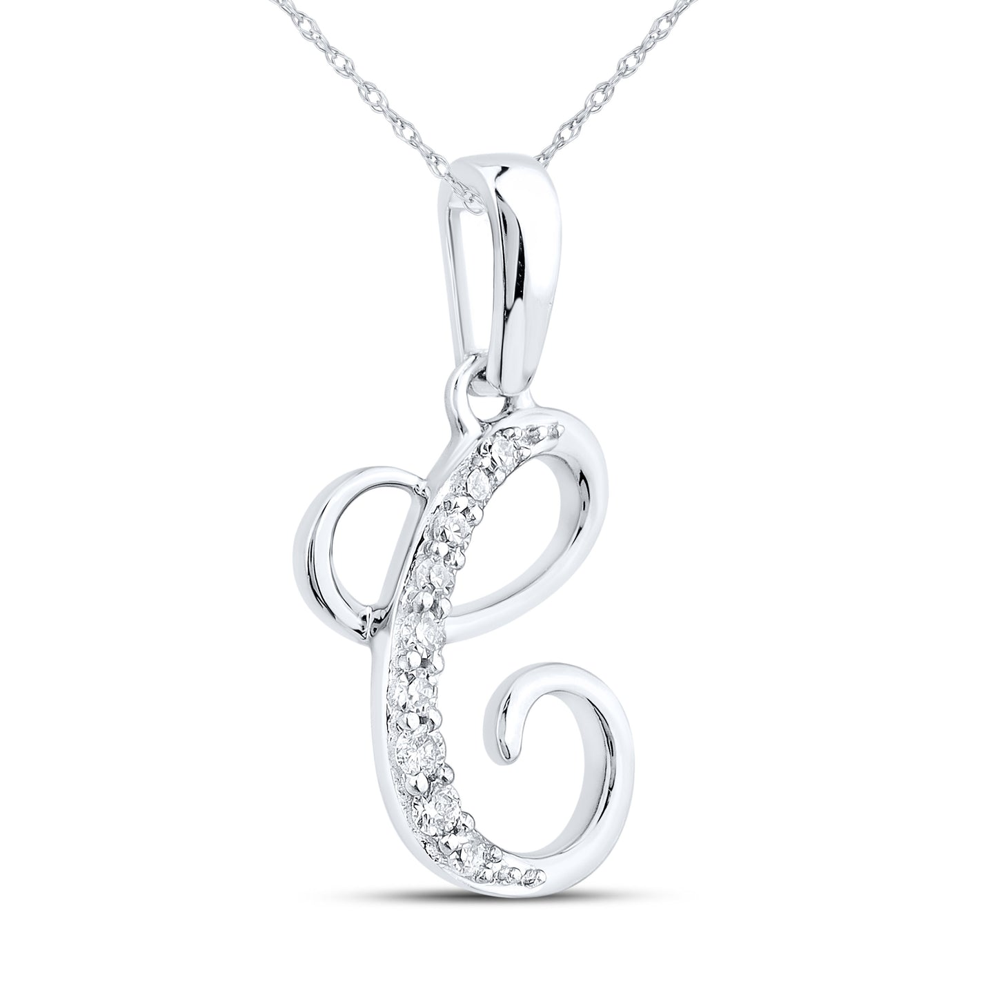 10KT WHITE GOLD 0.04 CTW NATURAL DIAMOND INITIAL C
