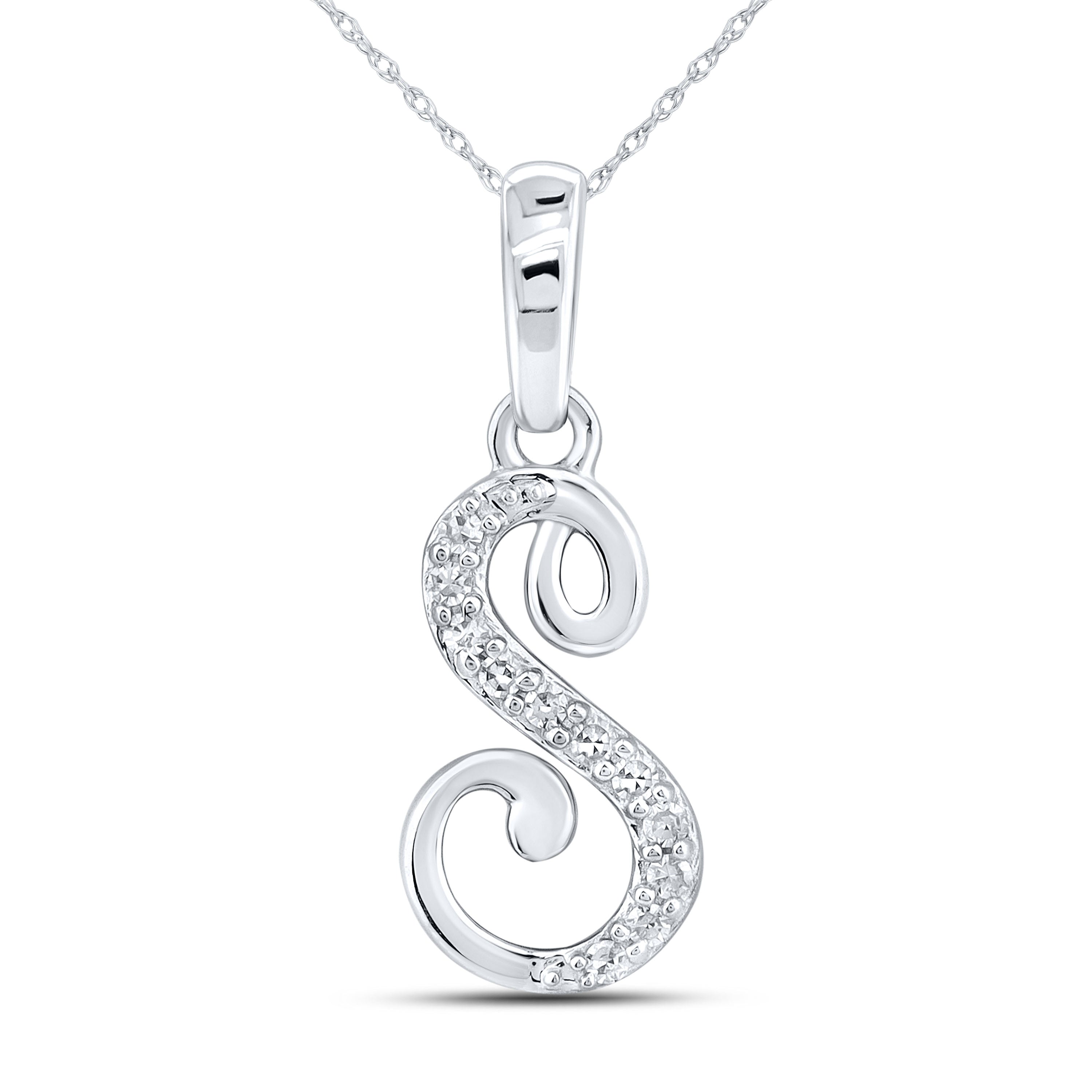 10kt White Gold 0.04 CTW Diamond Initial S