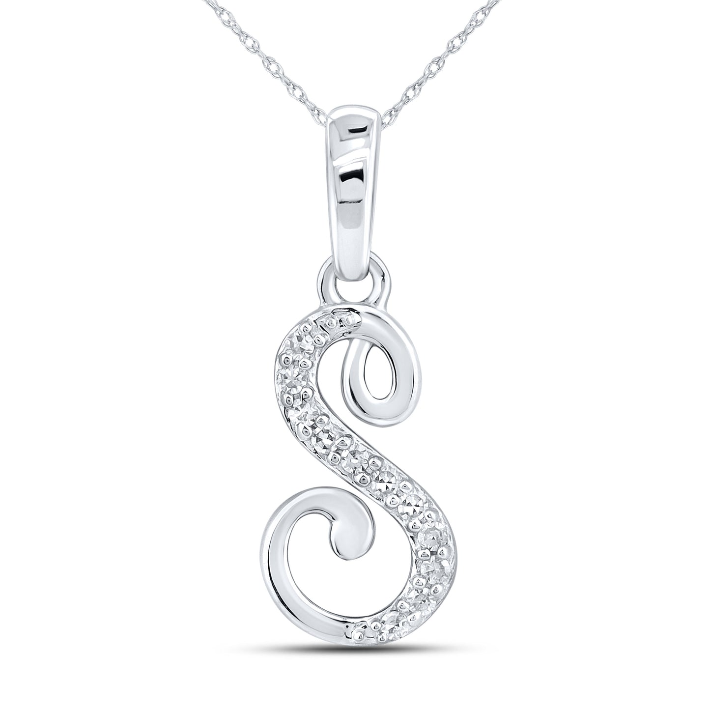 10kt White Gold 0.04 CTW Diamond Initial S