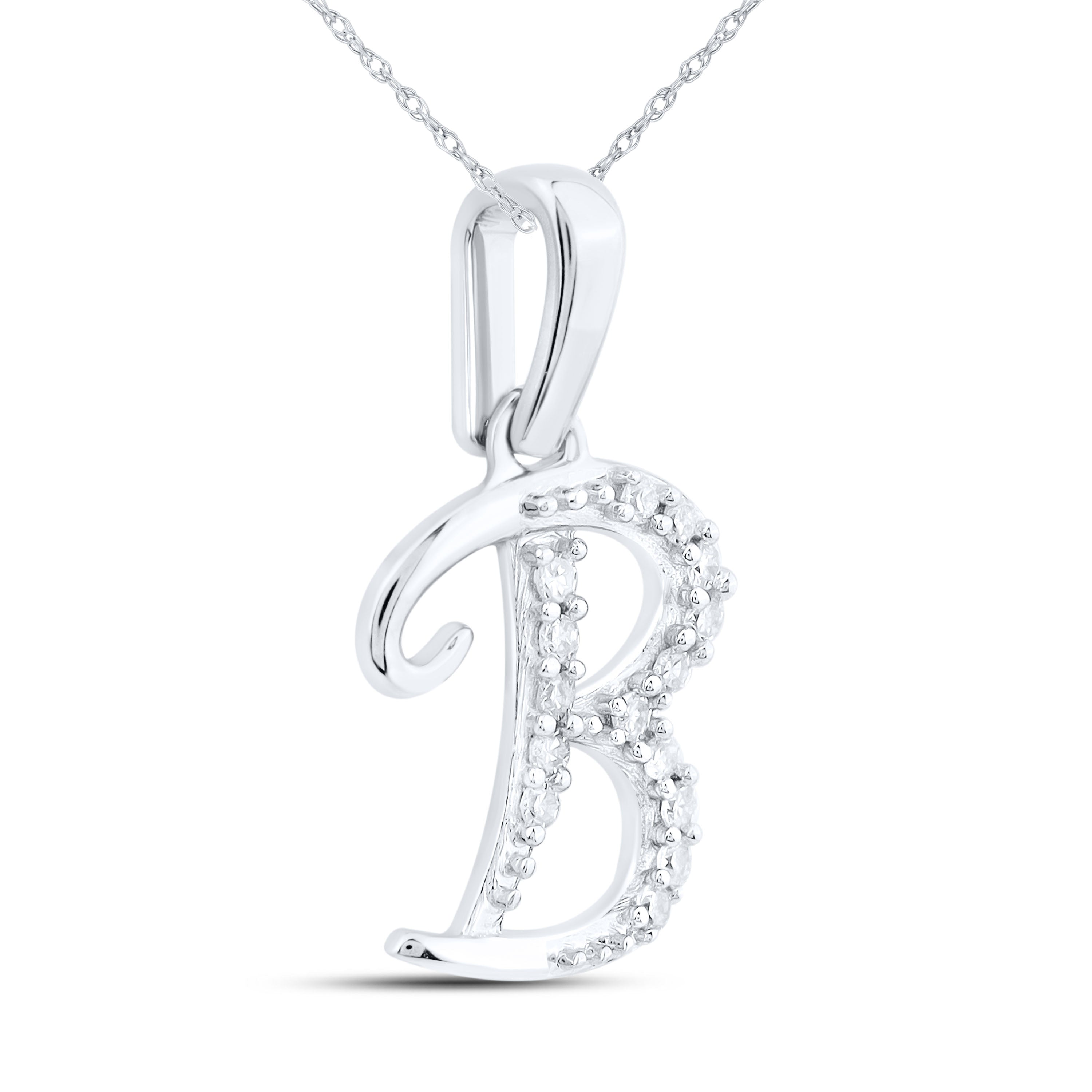 10kt White Gold 0.04 CTW Diamond Initial B