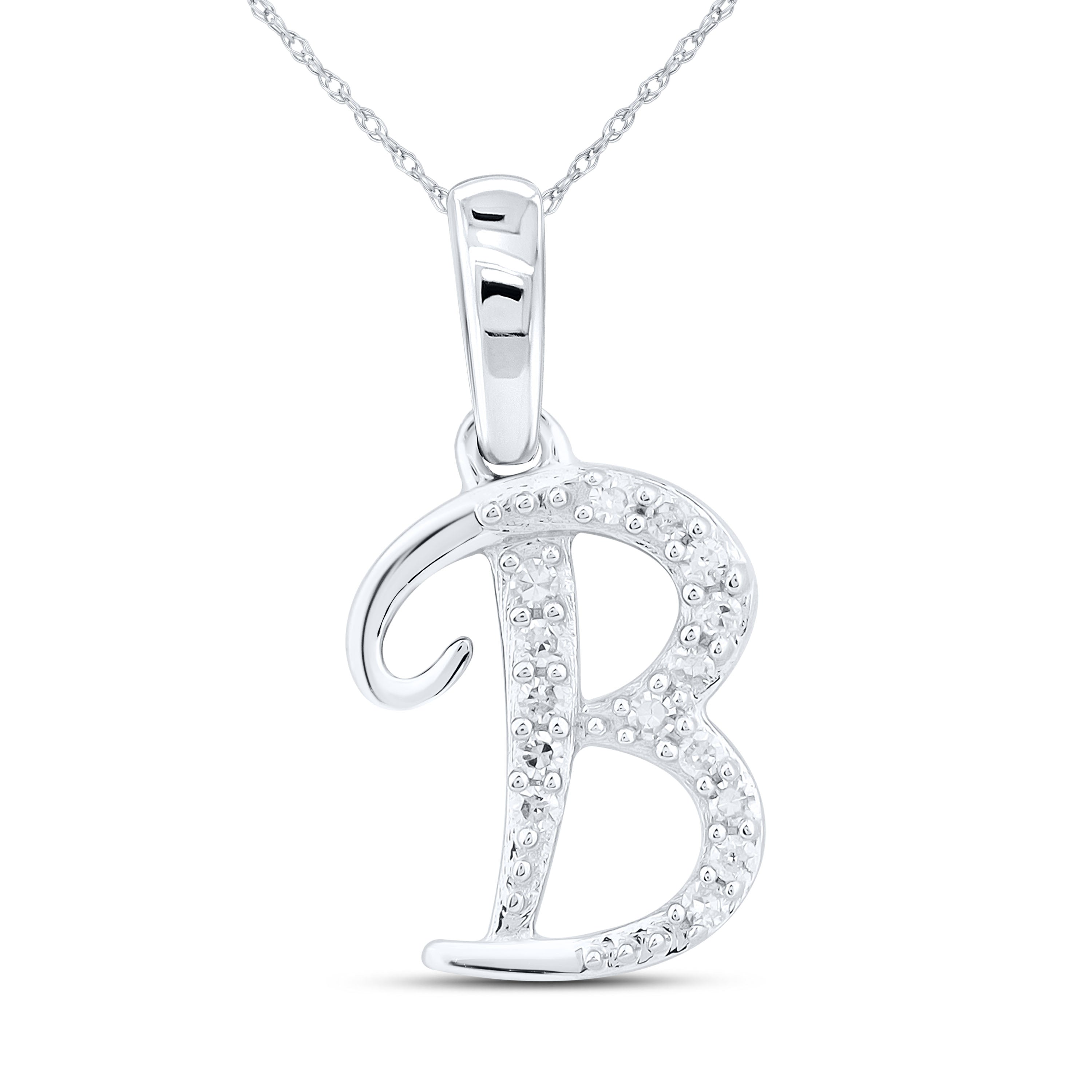 10kt White Gold 0.04 CTW Diamond Initial B