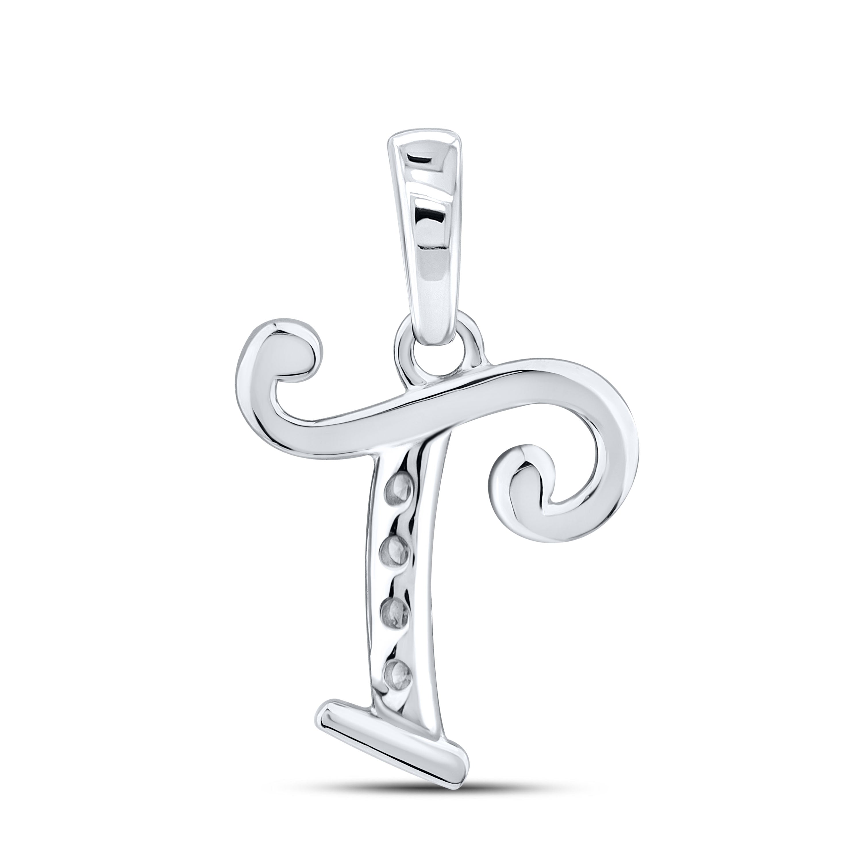 10kt White Gold 0.04 CTW Diamond Initial T Charm Pendant
