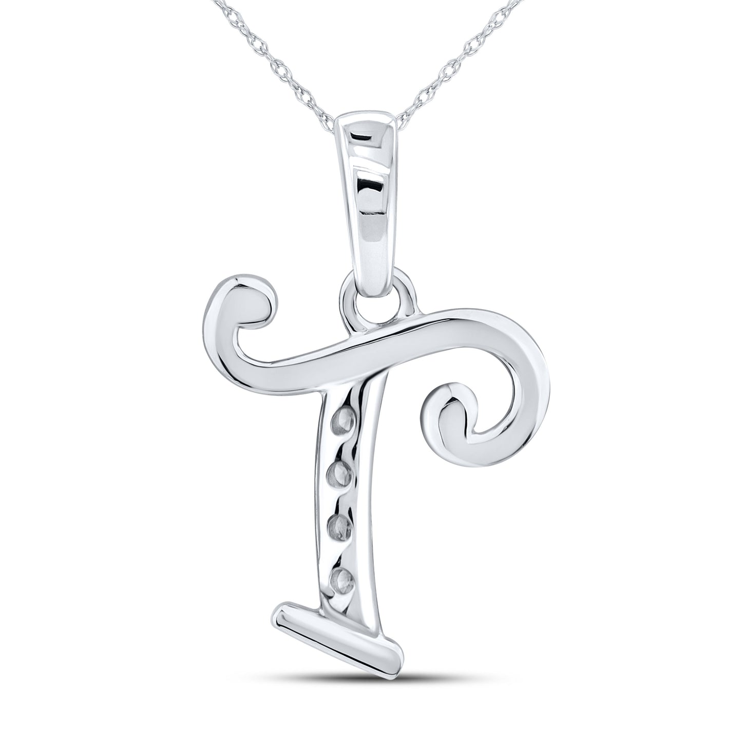 10kt White Gold 0.04 CTW Diamond Initial T Charm Pendant