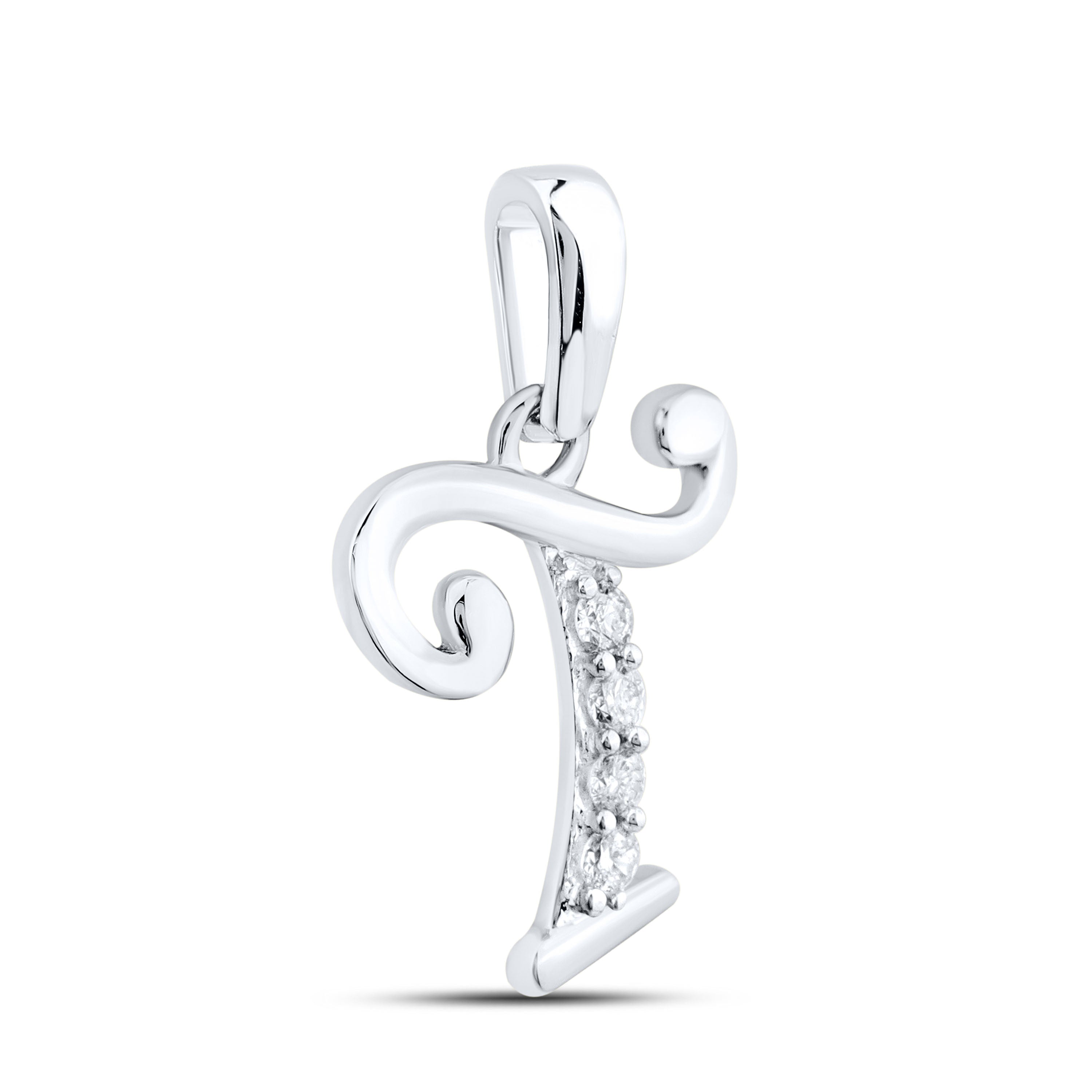 10kt White Gold 0.04 CTW Diamond Initial T Charm Pendant