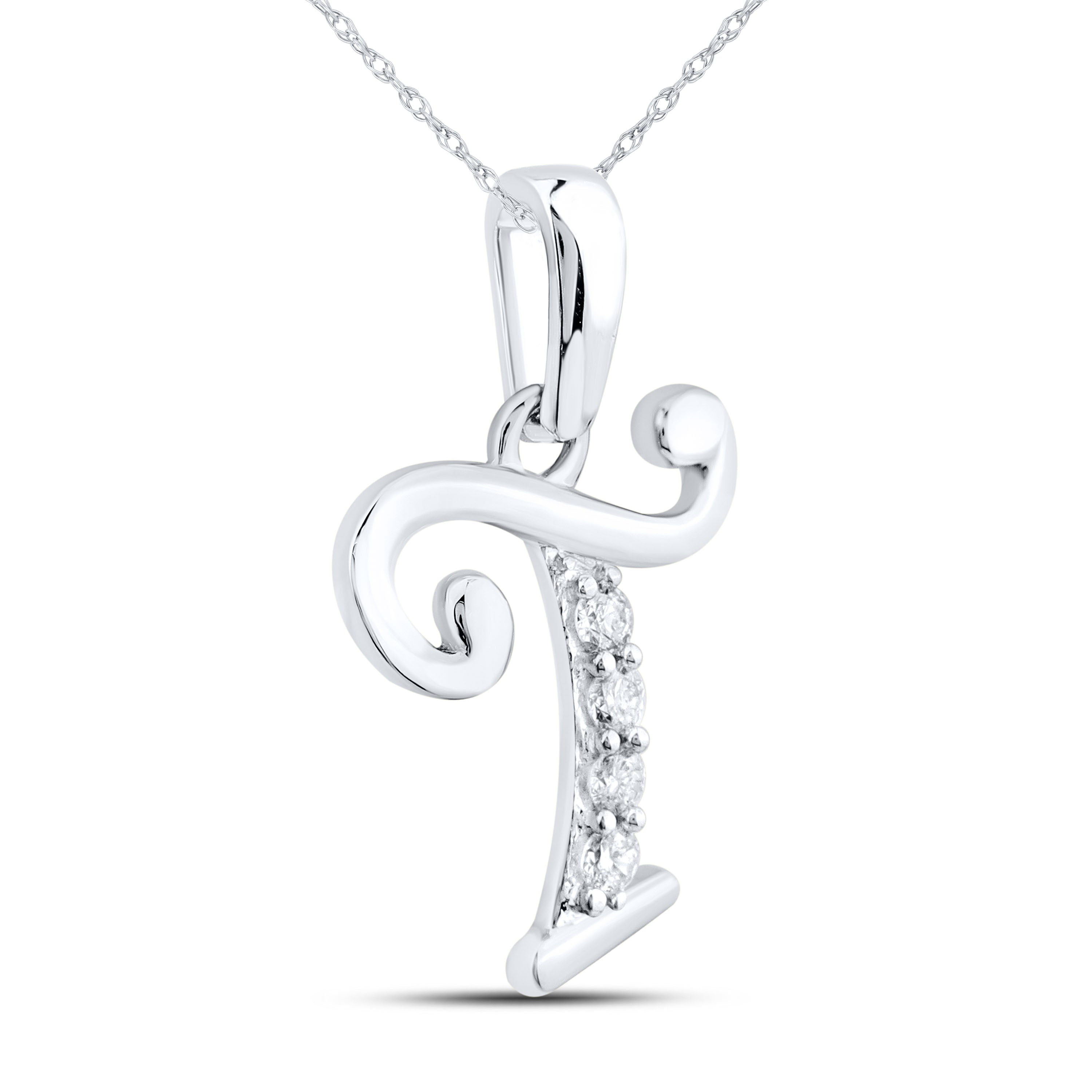 10kt White Gold 0.04 CTW Diamond Initial T Charm Pendant