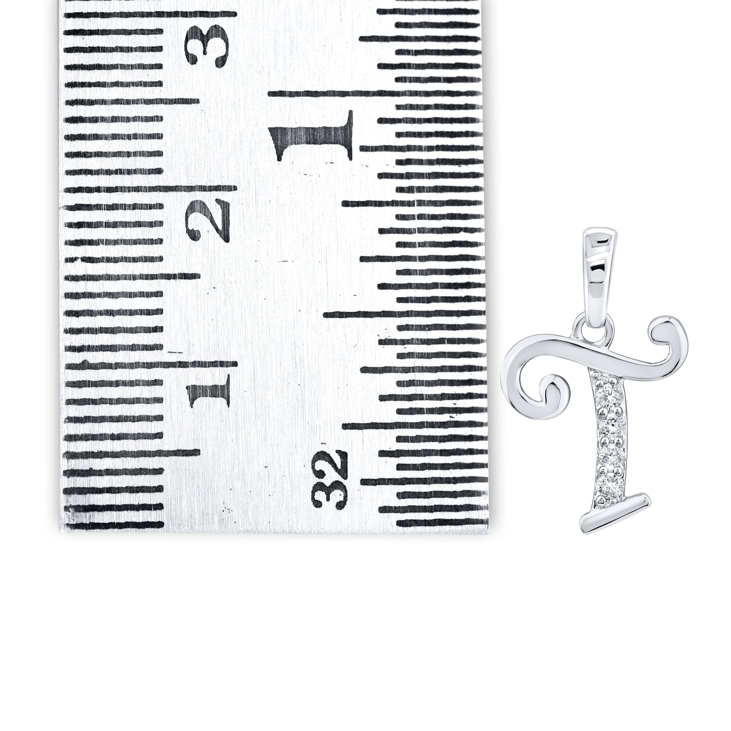10kt White Gold 0.04 CTW Diamond Initial T Charm Pendant