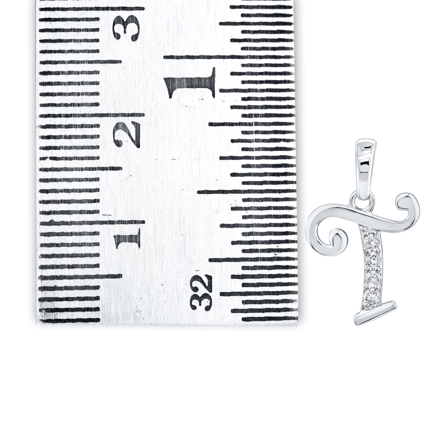 10kt White Gold 0.04 CTW Diamond Initial T Charm Pendant