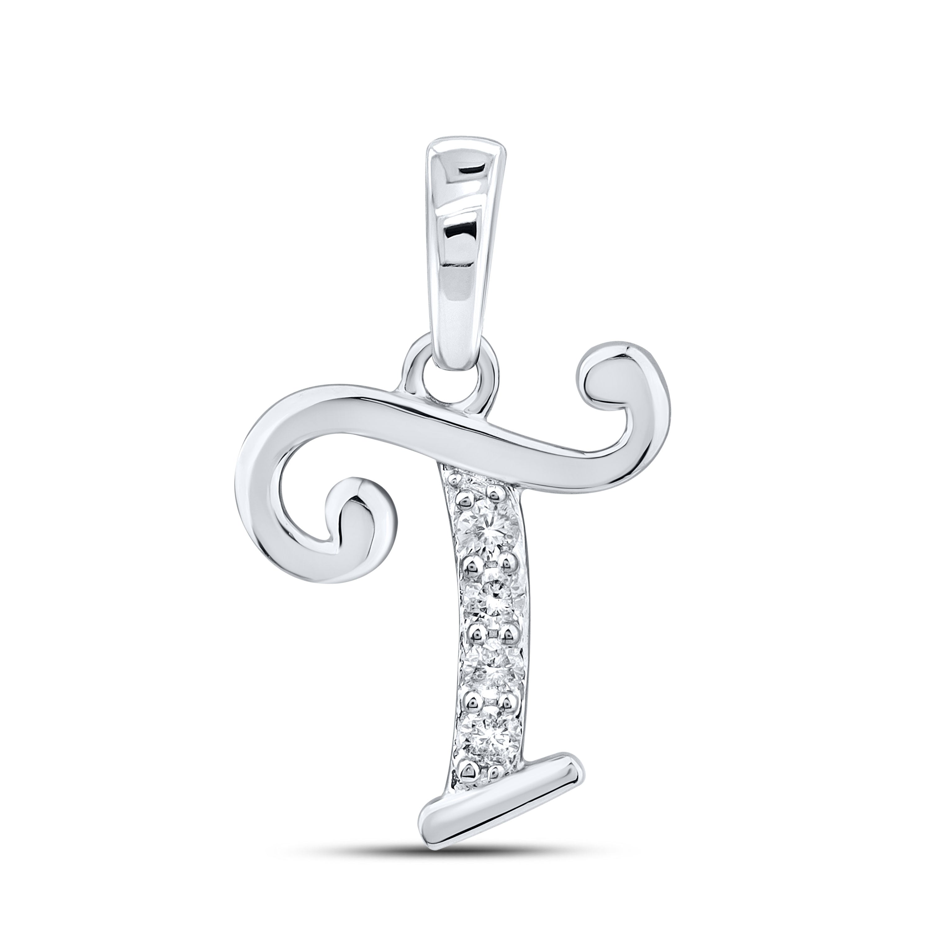 10kt White Gold 0.04 CTW Diamond Initial T Charm Pendant