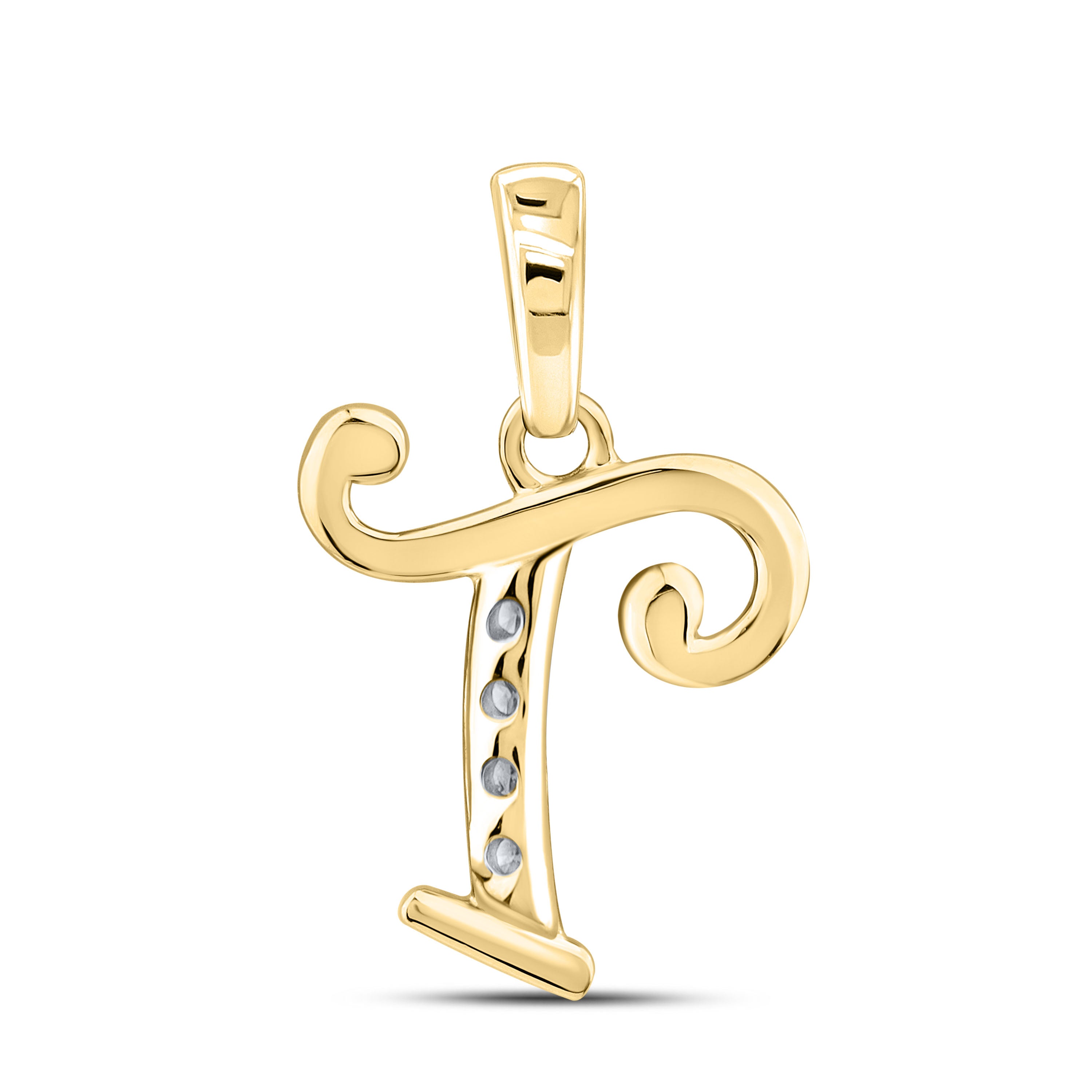 10kt Yellow Gold 0.04 CTW Diamond Initial T Charm Pendant