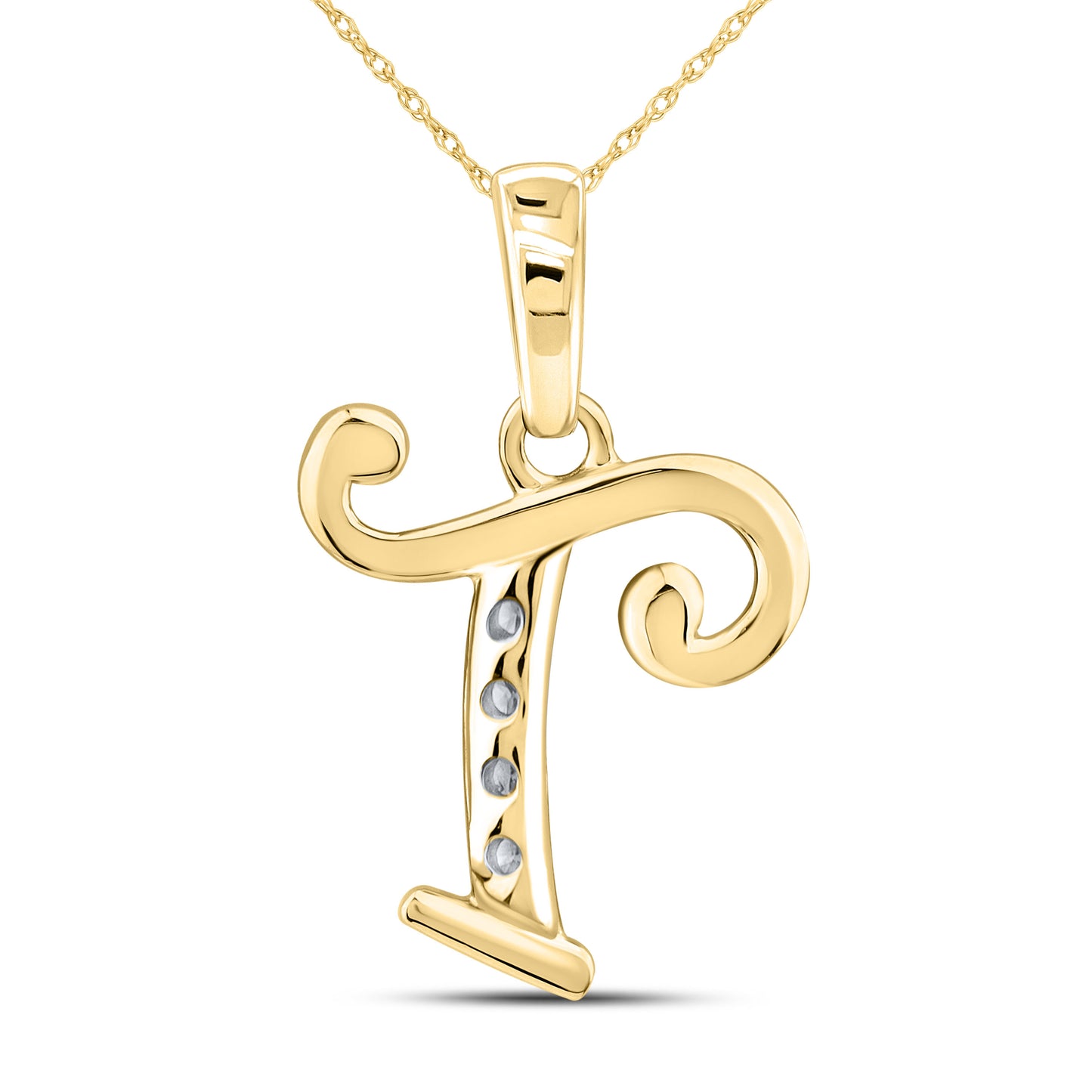 10kt Yellow Gold 0.04 CTW Diamond Initial T Charm Pendant