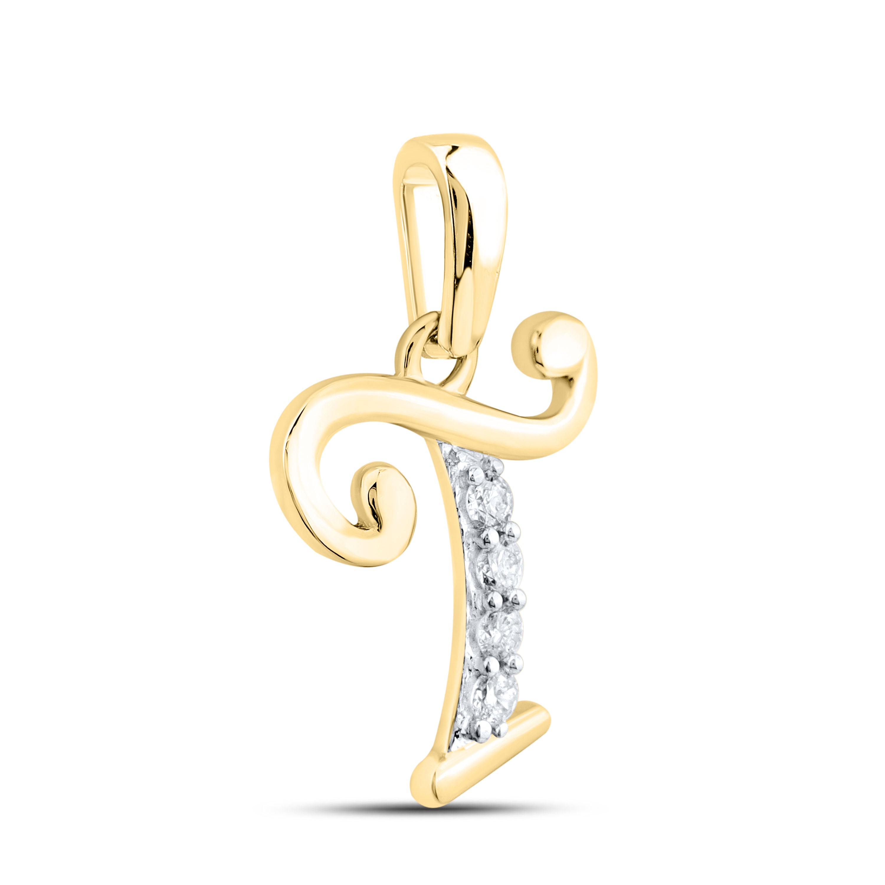 10kt Yellow Gold 0.04 CTW Diamond Initial T Charm Pendant