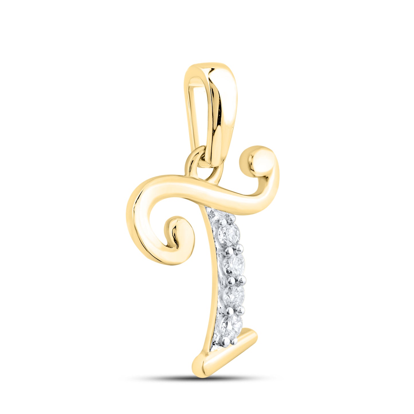 10kt Yellow Gold 0.04 CTW Diamond Initial T Charm Pendant