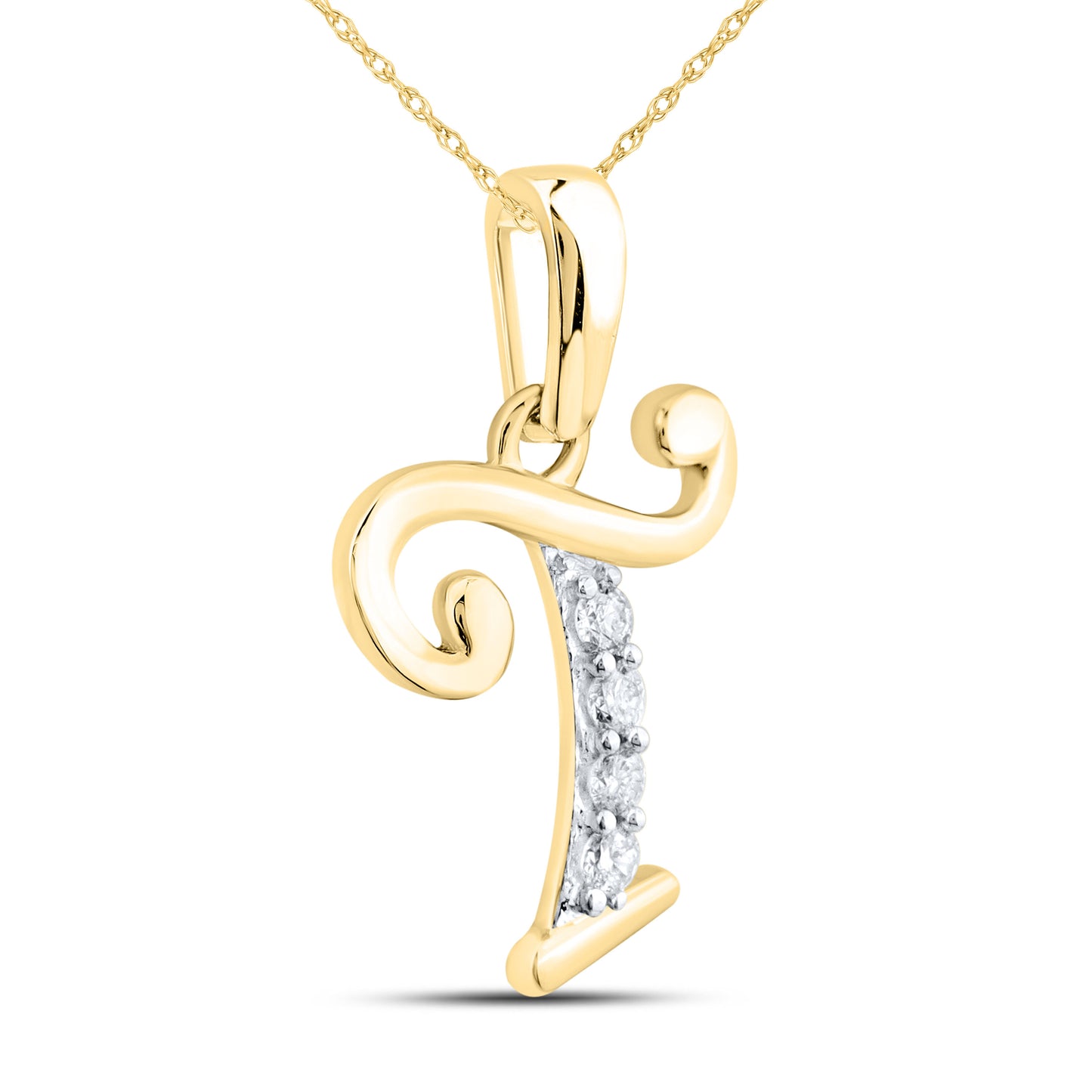 10kt Yellow Gold 0.04 CTW Diamond Initial T Charm Pendant
