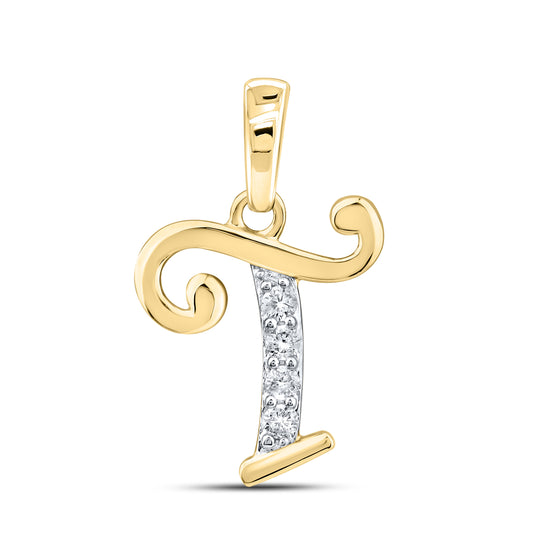 10kt Yellow Gold 0.04 CTW Diamond Initial T Charm Pendant