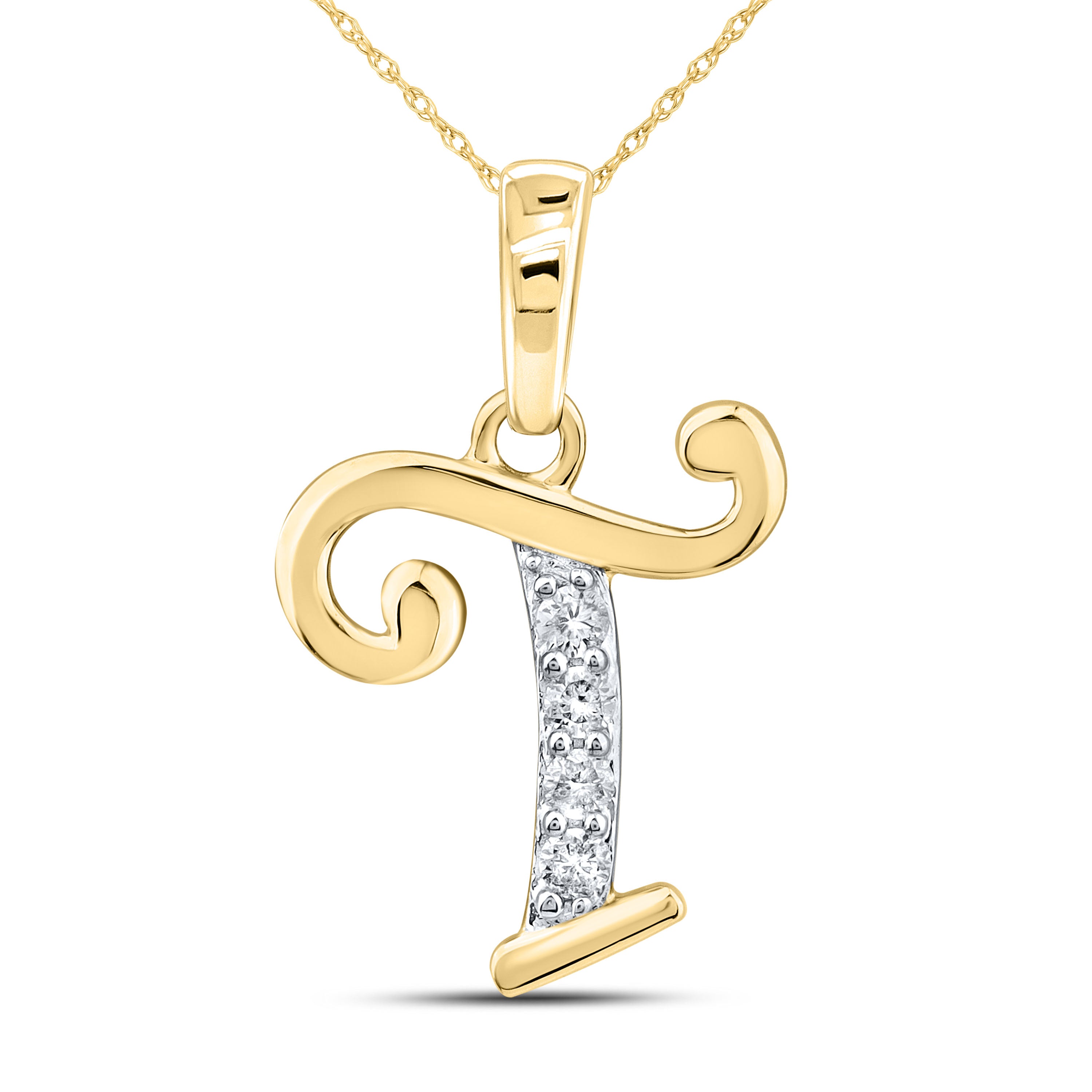 10kt Yellow Gold 0.04 CTW Diamond Initial T Charm Pendant