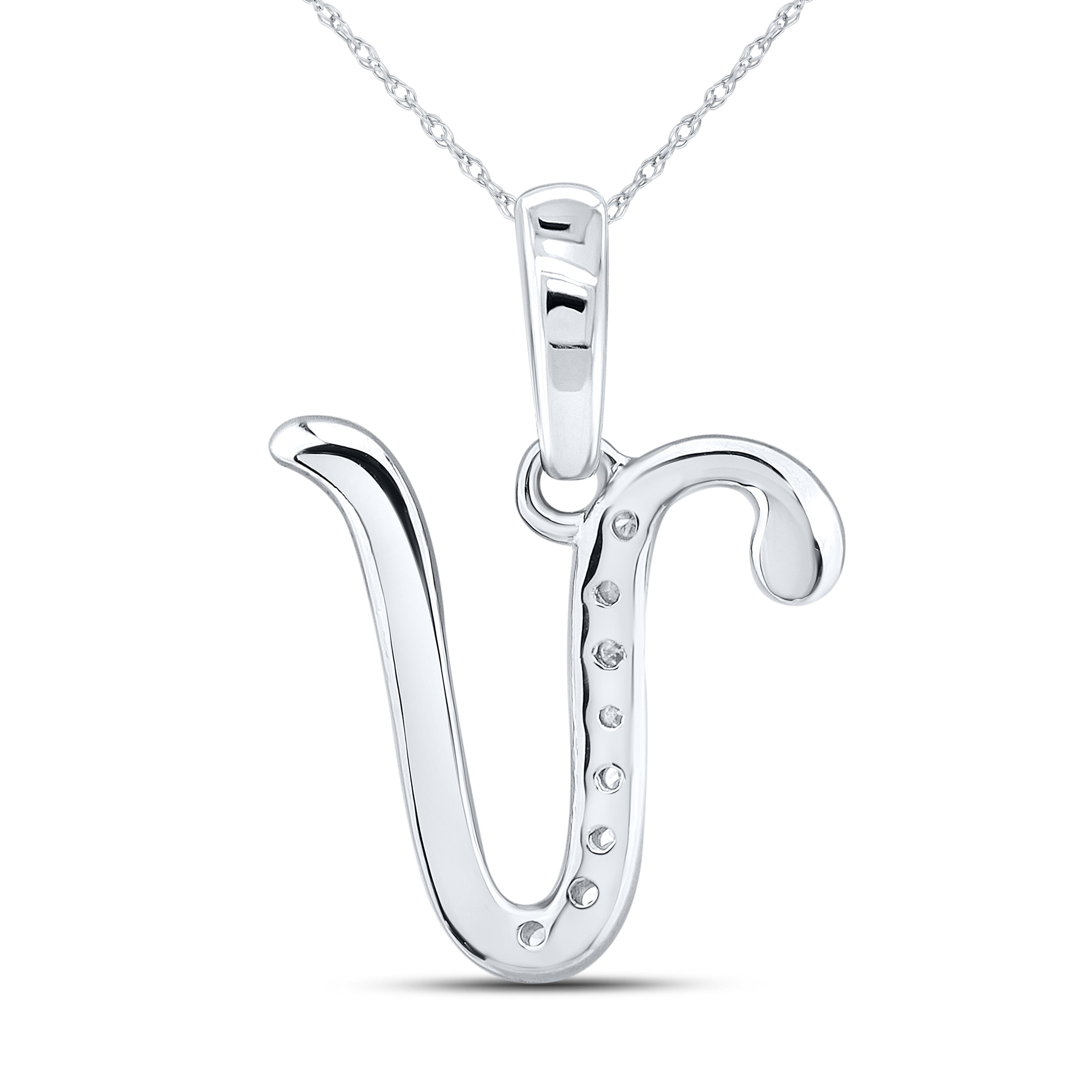 10kt White gold 0.04 ctw natural Diamond initial V