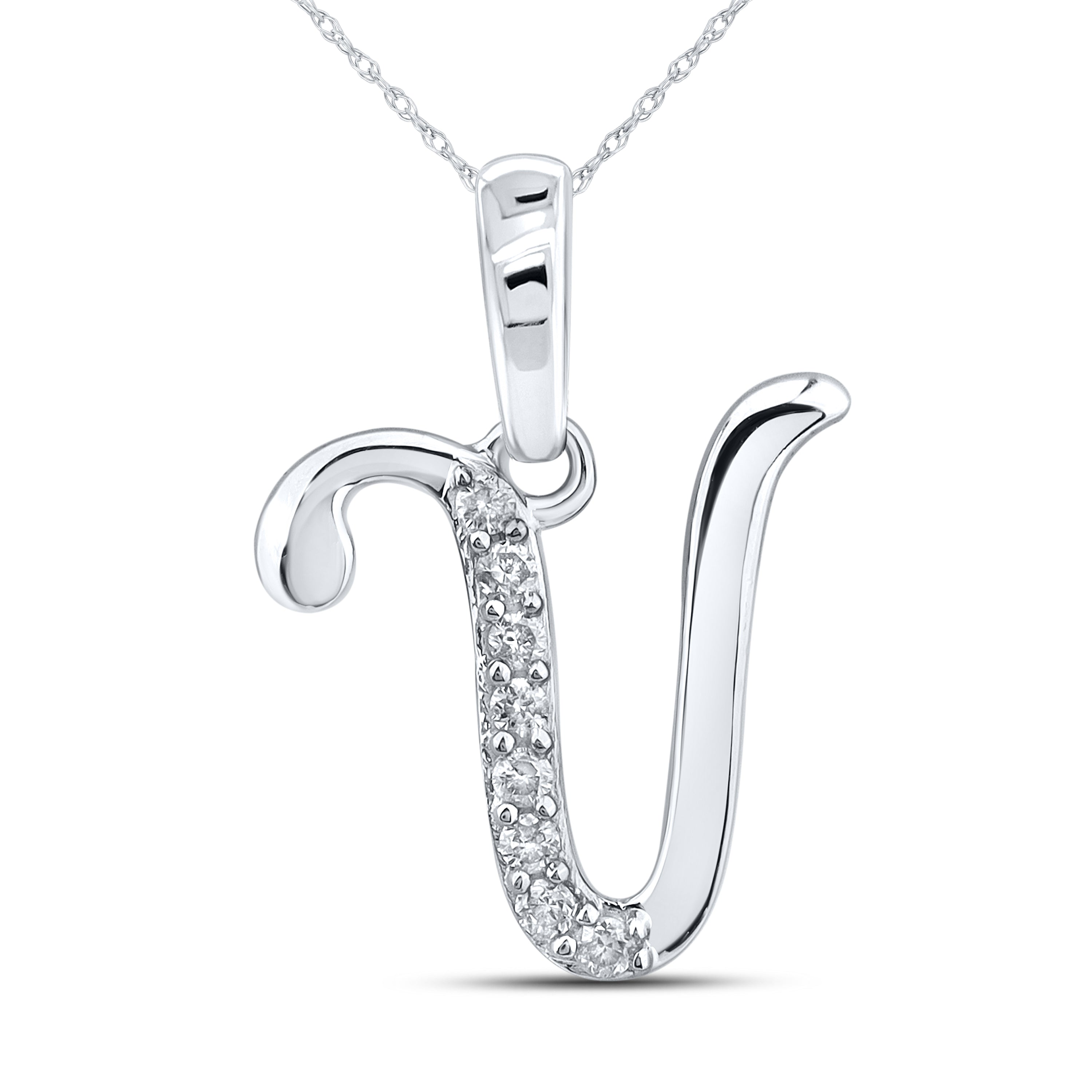 10kt White gold 0.04 ctw natural Diamond initial V