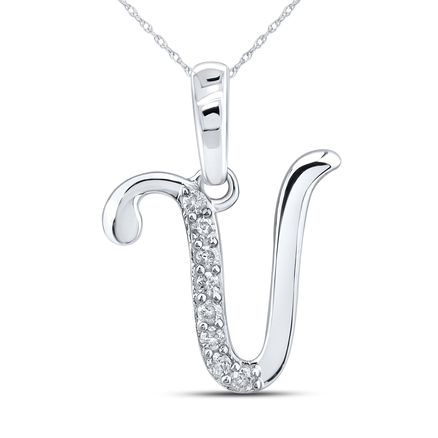 10kt White gold 0.04 ctw natural Diamond initial V