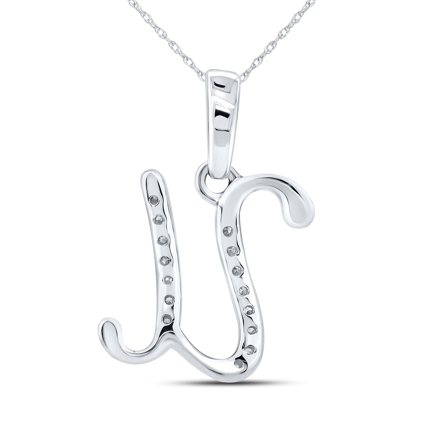 10KT WHITE GOLD 0.04 CTW NATURAL DIAMOND INITIAL U
