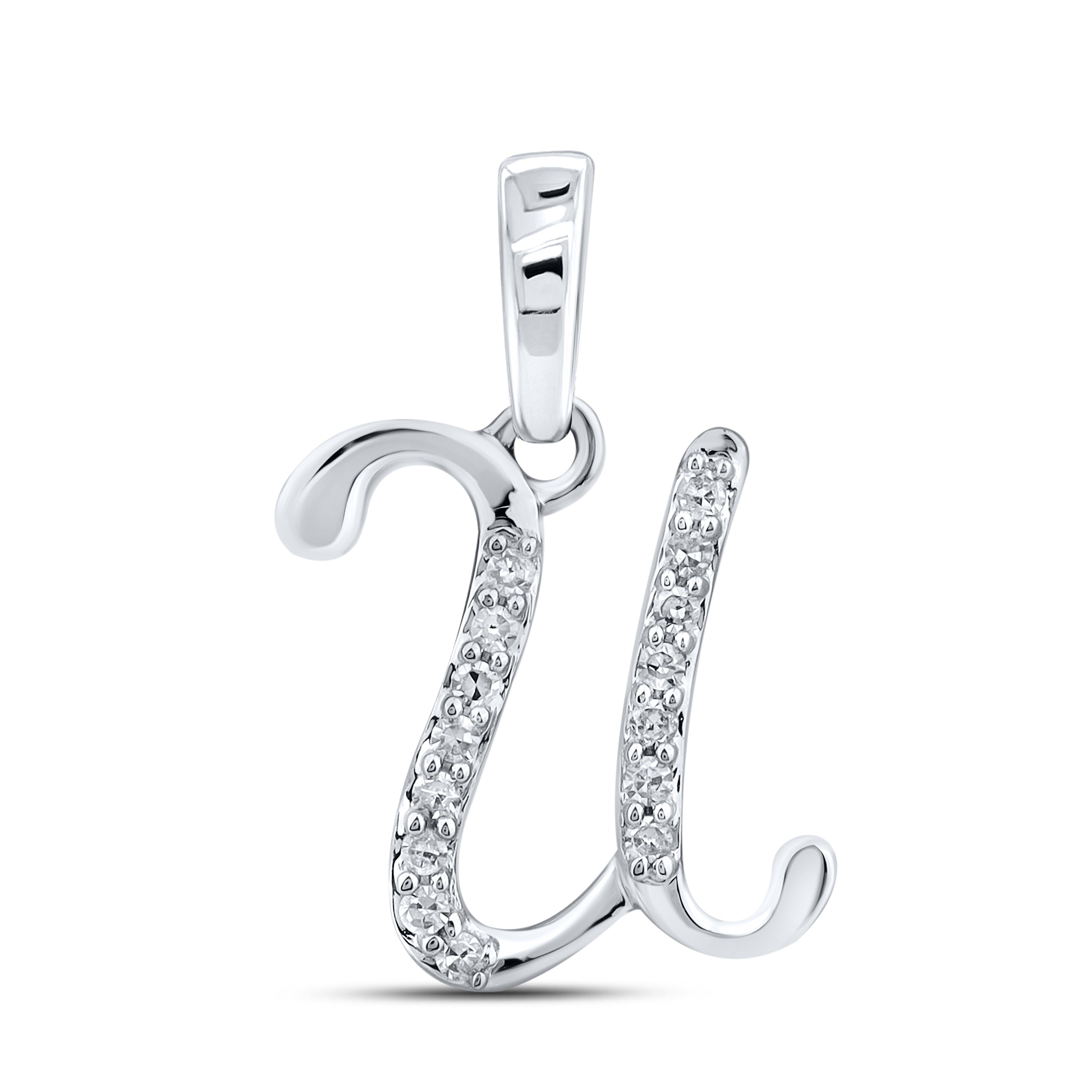 10KT WHITE GOLD 0.04 CTW NATURAL DIAMOND INITIAL U