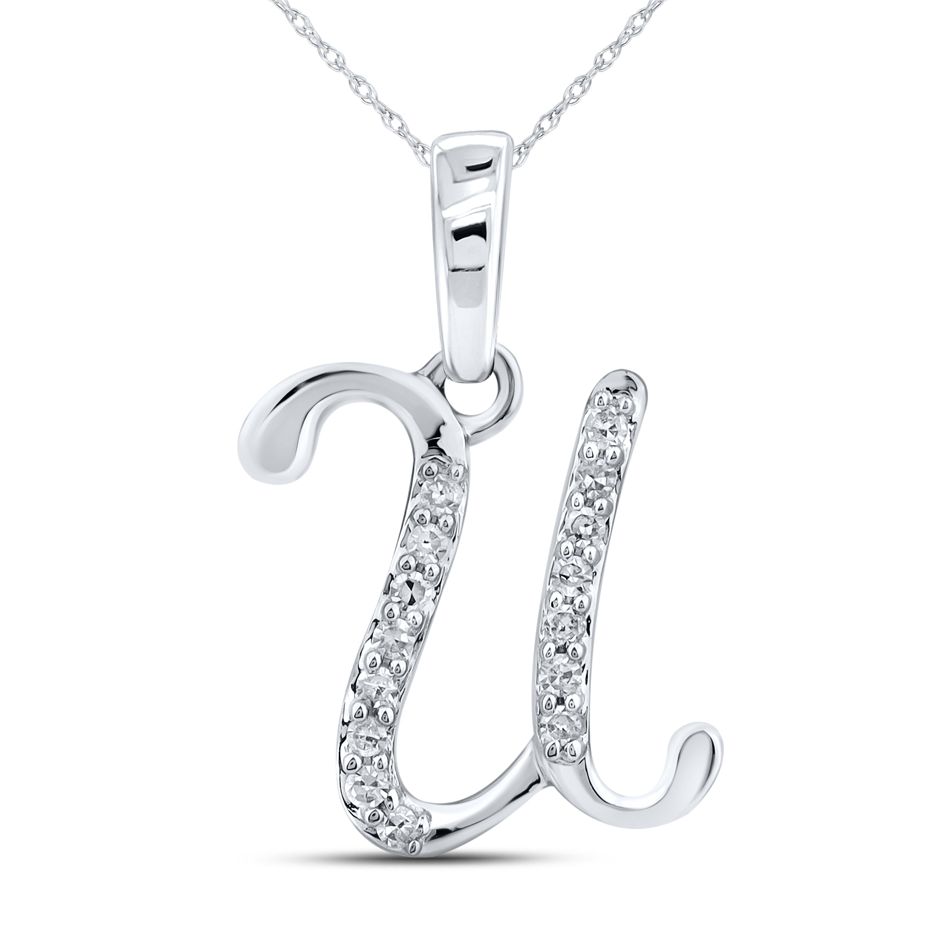 10KT WHITE GOLD 0.04 CTW NATURAL DIAMOND INITIAL U